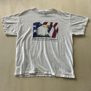 M&O Knits Shirt Mens Large White Proud To Be American Eagle Flag Tee T-Shirt